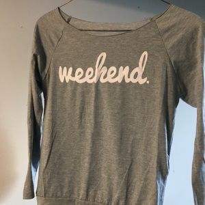 Yogi Tees- Off the shoulder, grey sweatshirt tee, small